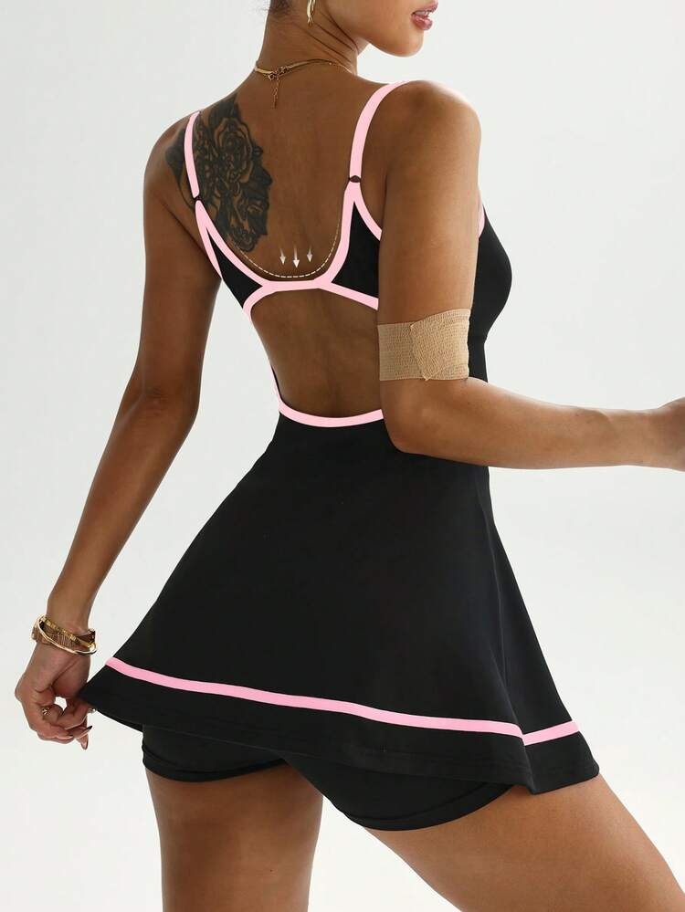 StreetHx Adjustable Strap Contrast Stripe Hem Tankini Dress With Shorts, Suitable For Spring & Summer - Multicolor - View 2