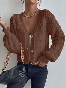 SHEIN LUNE 女款素色單排扣休閒百搭日常外出長袖開襟衫 - 咖啡棕 - 查看 6
