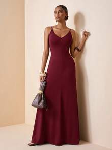 Zivah 2026 Spring/Summer Music Festival Easter St. Patrick's Day Valentine's Day Western Minimalist Bohemian Casual Vacation Burgundy Dress - Burgundy - View 10