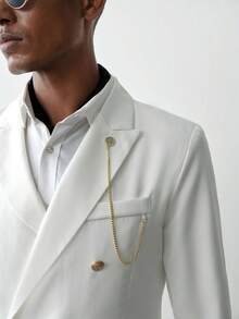 MENRIVO Blazer Pria Putih dengan Rantai Saku, Gaya Kasual, Cocok untuk Musim Pernikahan dan Acara Pesta Biasa, Formal, dan Upacara. - Putih - View 3