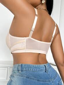 SHEIN 1pc Comfortable Wide Strap Front Closure Bra - Apricot - View 2
