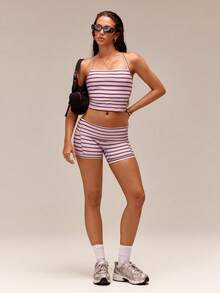 GLOWMODE FeatherFit™ T-Neck Racerback Tank Top Light Support Low Impact Yoga Pilates Studio Spring Summer - Pink - View 6
