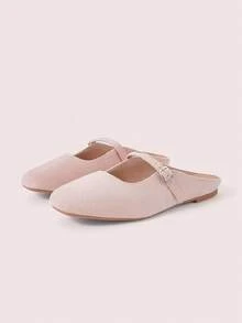 CUCCOO DOLLMOD 女鞋 粉色麂皮方頭平底鞋 復古瑪麗珍女鞋 鞋跟 - 粉色1 - 查看 2
