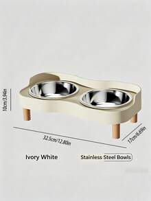 1Pc Elevated Cat Food Bowl With Anti-Splash Fence, Stainless Steel Double Dish For Cats & Small Dogs, Durable Non-Tip Design With Wooden Legs, Easy-Clean Pet Feeder For Mess-Free Meals. - 500ml - View 3