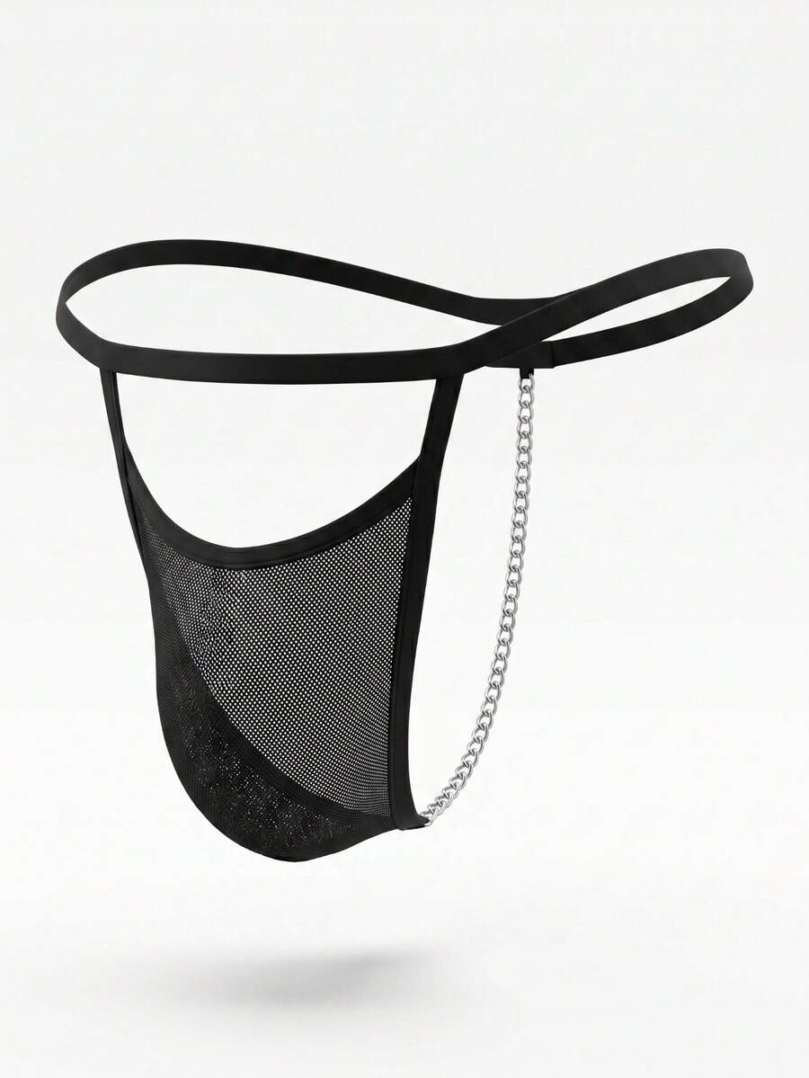 DrisQ DrisQ 1pc Men's Sexy Black Hollow Mesh Chain T-Back Underwear, Fashion Charm - Black - View 1