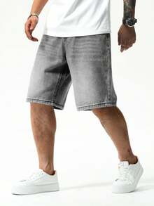 QuarKem Herren lässige Jeans Shorts mit schräger Tasche, Sommer Straßenmode - Hellgrau - Übersicht 1