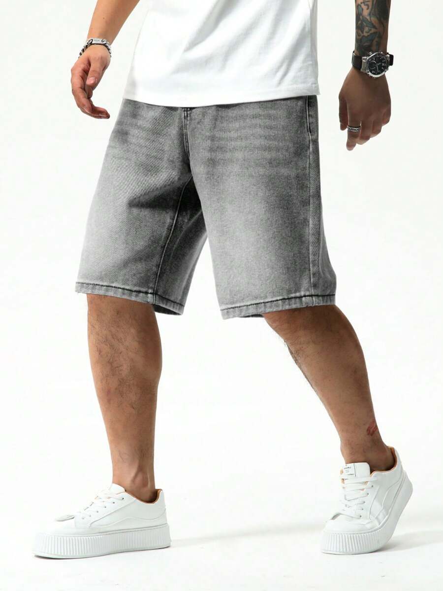 QuarKem Herren lässige Jeans Shorts mit schräger Tasche, Sommer Straßenmode - Hellgrau - Übersicht 1
