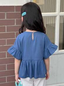 Dazy Kids 少女秋季服飾 圓領針織短袖T恤 夏季 - 藍色 - 查看 2