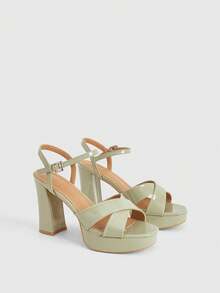 CUCCOO LuxiPop Sandal Wedges Platform Wanita, Ujung Terbuka, Tali Silang, Gesper Pergelangan Kaki, Hak Tebal, Cocok untuk Wanita yang Mengenakan Pakaian untuk Pesta Musim Panas dan Pernikahan - Hijau - View 3