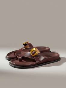 Solecia Dép sandal đi biển nữ thời trang màu đen đế bệt thoải mái cho Giáng sinh và mùa hè - Màu nâu  Mocha - Xem 2