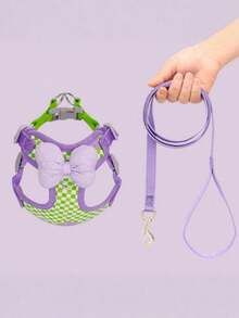 Summer Cute Small Dog Leash Set - Purple Daisy Pattern, Soft & Lightweight, Adjustable Buckle, Easy To Wear, Breathable Mesh Suitable For Puppies And Small Dog Breeds - Mauve Purple - View 7
