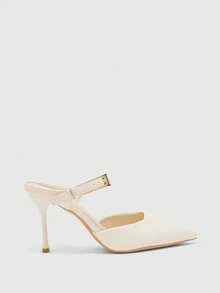 CUCCOO BIZCHIC Women's Spring And Summer New Simple Metal Buckle Pointed High Heels White Back Thin Heel Sandals Commuter Versatile Model - White - View 2