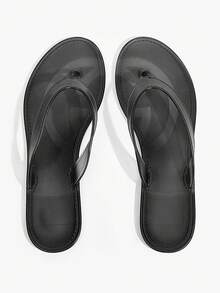 Grefit Spring And Summer New Round Toe Flat Bottom Casual Vacation Simple Black Flat Sandals Slippers Women's Flip-Flops - Transparent black - View 3