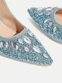 CUCCOO TILAWA Women's Crystal Heel Glass Rhinestone Pointed Toe Pink High Heel Pumps, Suitable For Outings, Banquets, Parties And Other Events - Baby Blue - View 6