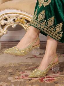 CUCCOO TILAWA Women's Crystal And Glass Rhinestone Pointed Rose Gold High-Heeled Shoes, Suitable For Going Out, Banquets, Parties And Other Activities - Rose Gold - View 8
