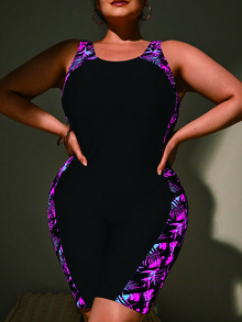 Swim Lushoire Plus Size Printed One-Piece Swimsuit With Spaghetti Straps - Hot Pink - View 4