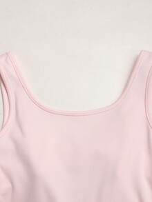 SHEIN Tween女孩休閒極簡舒適素色露背無袖連身褲 - 卡其色 - 查看 6