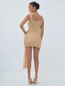 Hauture Clean Sleeveless Mini Dress With Layered Wrap Construction Club Going Out Date Night Out Beige Summer Sexy Casual - Cream - View 4