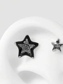 MortiRose 6pcs Minimalist Metal Black Drip Oil Star Hoop Earrings & Stud Earrings Set, Multi-Piece Earring Set For Party - Black Star - View 5
