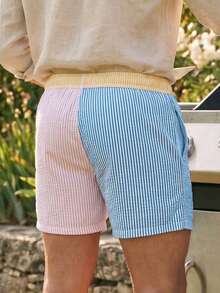 Manfinity Swimmode Summer Men's Drawstring Waist Striped Patchwork Casual Beach Shorts Holiday / Vacation / Beach / Hawaii / Tropical / Swim /  Bathing - Multicolor - View 2