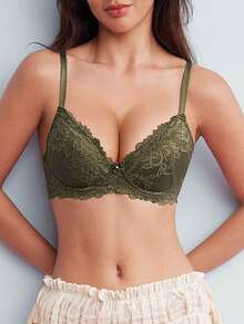 Elorette 1 Pc Lace Wireless Lingerie Bra For Women - Green - View 4