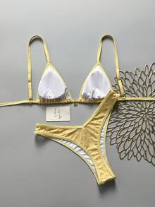 Swim Mod Springbreak 女式夏季花卉印花细肩带上衣和高腰比基尼下装海滩装 - 黃色 - 查看 3