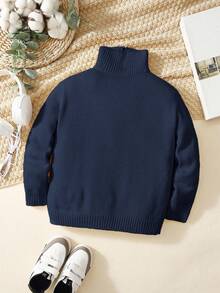 SHEIN Suéter holgado con cuello para niño joven - Azul Marino - Ver 2