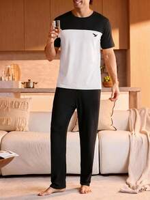 Manfinity Underwear&Sleepwear Basics 休閒基礎款男士家居服套裝 - 彩色 - 查看 5