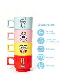 SpongeBob SquarePants | SHEIN 1Pc 12.68oz/375ml Stackable Cartoon Pattern Printed Mug, Cold And Heat Resistant, Can Be Used In Microwave Ovens And Dishwashers, Suitable For Water, Milk, Juice, Coffee - orange red - View 3