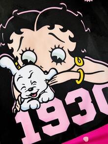 Betty Boop x SHEIN 1個可愛卡通角色印花聚酯纖維材質可折疊購物袋，托特包，附小收納袋與珠鏈，可掛在包上，可愛、俏皮且性感 - 黑色和粉色 - 查看 5