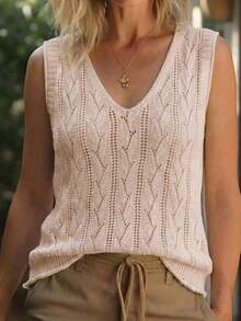 SHEIN Summer Casual Solid Color Sleeveless Knit Top - Dusty Pink - View 6