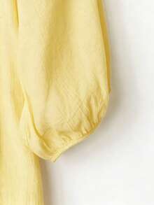 EMERY ROSE Plus Size Women's Solid Color Pleated Casual Versatile Daily Wear Blouse - Pale Yellow - View 4
