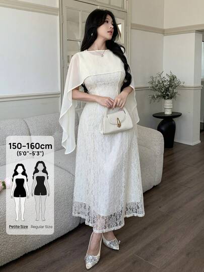 Feyla Women's Elegant Party Day Party Solid Color Lace Dress,Petite Women Wedding White Floral Summer