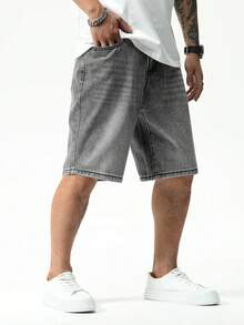 QuarKem Herren lässige Jeans Shorts mit schräger Tasche, Sommer Straßenmode - Hellgrau - Übersicht 6