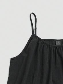 SHEIN LUNE 女款夏季黑色細肩帶背心上衣 - 黑色 - 查看 6