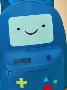 ADVENTURE TIME X SHEIN 1個卡通角色圖案印花聚酯纖維背包，可調節肩帶，適合學生、男士、女士，適用於學校、戶外遠足、休閒健行、旅行、通勤、冒險，BOM - 藍色 - 查看 5