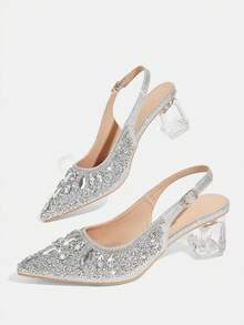 CUCCOO TILAWA Women's Crystal And Glass Rhinestone Pointed Bright Silver High-Heeled Shoes, Suitable For Going Out, Banquets, Parties And Other Activities - Bright silver - View 7
