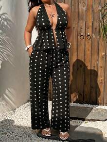 Sunnyshic Plus Size Striped Camisole And Pants Two Pieces Set, Vacation Style - Multicolor - View 3