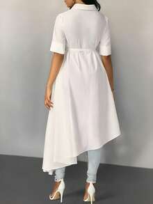 SHEIN Unity Long Length Casual Women Shirt With Draped Design - White - View 2