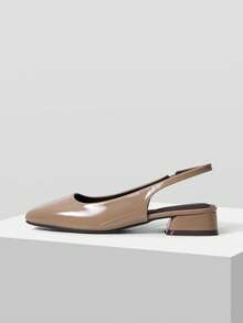 Mnmlis Patent Leather Back Strap Dark Brown Square Toe Thick Heel Women's Shoes Fall Shoes - nude - View 5