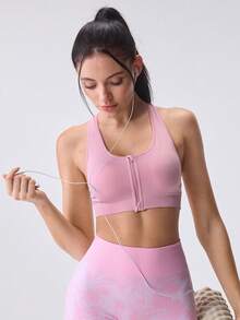 Loungeista EMUPER 3pcs Seamless Front Zipper Women Casual Sports Bras, Hollow Breathable Racerback Fitness Yoga Sports Underwear - Multicolor - View 7