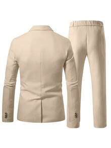 Manfinity Mode Traje de negocios de unicolor simple para hombre, incluye blazer y pantalones, para ceremonia - Caqui - Ver 2