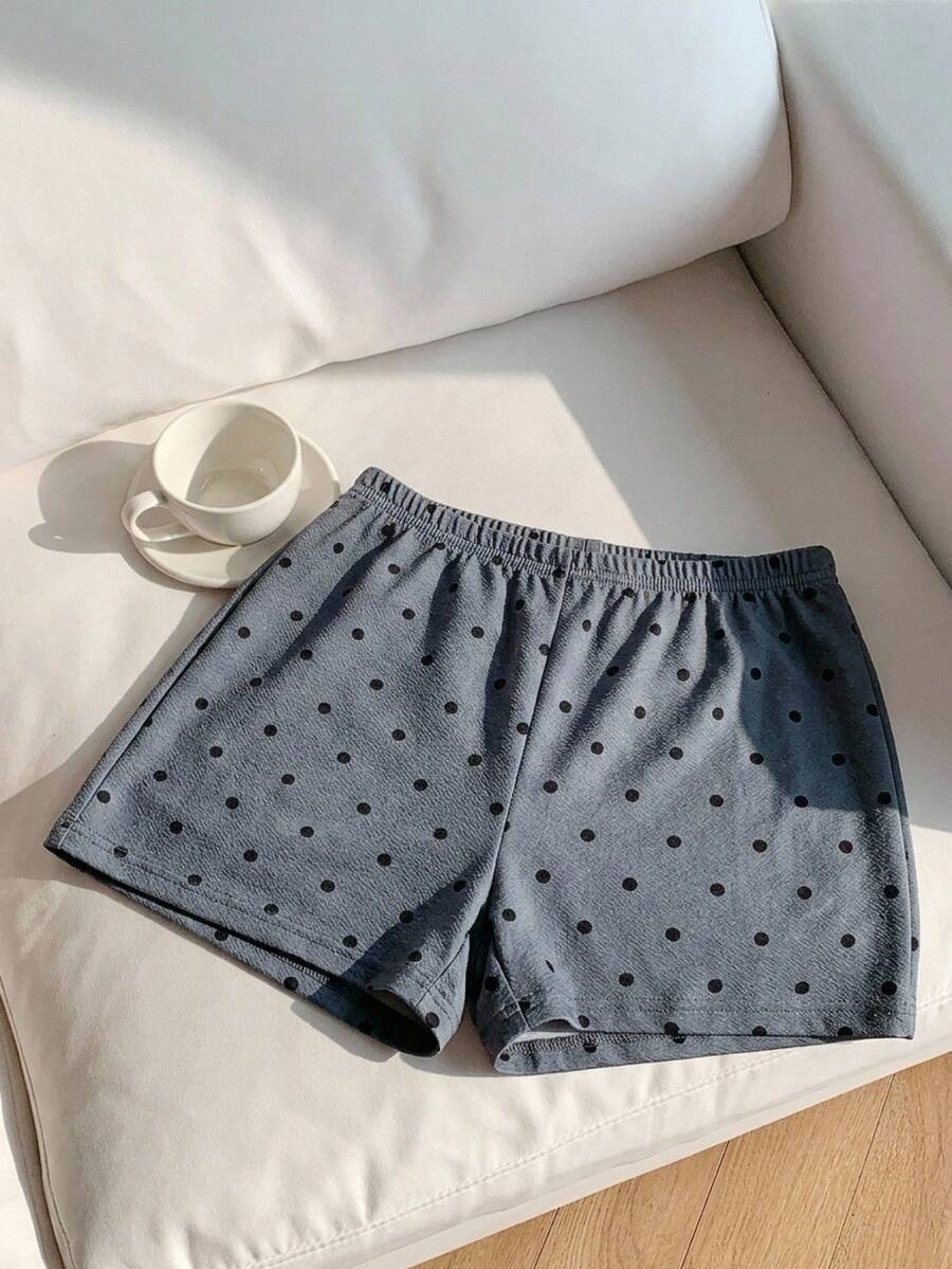 SHEIN MOD 女款圓點休閒百搭日常出遊短褲 - 深灰色 - 查看 1