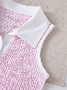 SHEIN Playful Pals 女童夏季淺藍色V領蝴蝶結刺繡背心套裝，搭配復古牛仔彈性腰設計，腰帶3D蝴蝶結修身套裝 - 彩色 - 查看 10