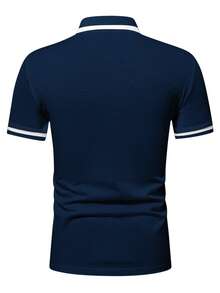 Calvornis Kemeja Polo Pria Lengan Pendek Warna Kontras Kasual untuk Perjalanan Sehari-hari, Acara Formal - Navy Blue - View 2