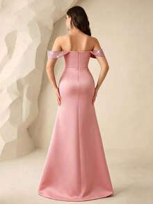 Coutiva Women's Tube Front Beaded + Rhinestone Embellished Bustier Formal Evening Gown (Heavy Workmanship Style) - Pink - View 2