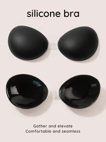 SHEIN 矽膠隱形胸罩 4X 墊片式矽膠黏貼胸罩 婚紗乳貼 - 黑色 - 查看 1