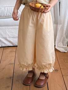 DAZY Young Girl Solid Color Elastic Waist Casual Versatile Daily Lantern Pants - Apricot - View 3