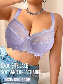 SHEIN Esselle Plus Size Lace Patchwork Underwire Bra, 1pc - Purple - View 5