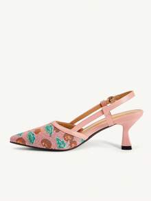 CUCCOO CHICEST 粉色櫻桃刺繡布面女款細高跟鞋，優雅新款，適合通勤、約會、下午茶、晚餐與日常穿著 - 粉色 - 查看 11